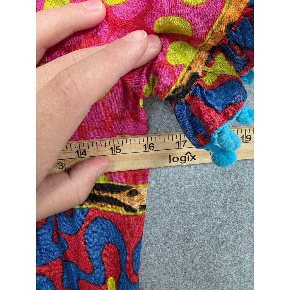 Antica Sartoria Girls Dress M Pink Red Multicolor Beaded Boho Pom Pom Italian - Picture 7 of 8